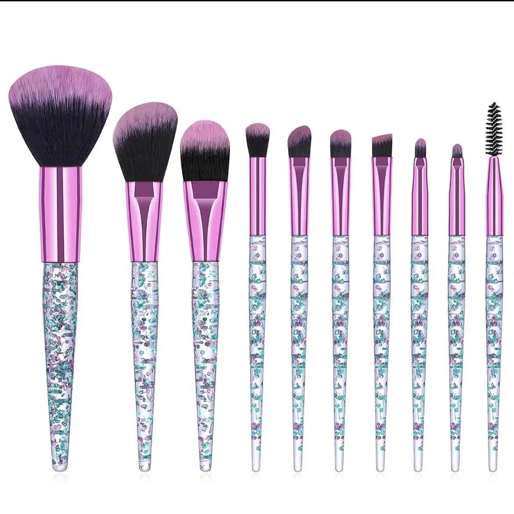 Ten Piece Makeup Brush Set with Glitter Handle Professional Full Coverage - Picture 3 of 11